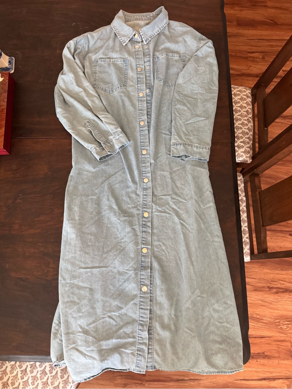 SHEIN Light Blue Denim Maxi Shirt Dress